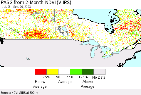 Canada PASG from 2-Month NDVI (VIIRS) Thematic Map For 9/22/2023 - 9/29/2023