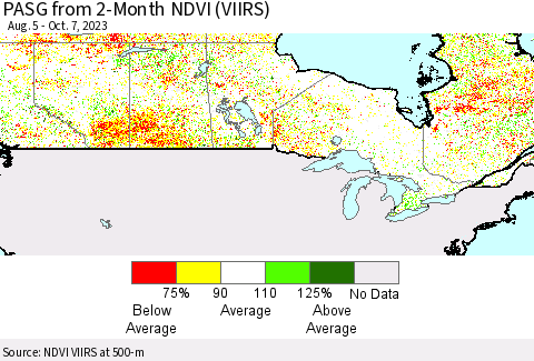 Canada PASG from 2-Month NDVI (VIIRS) Thematic Map For 9/30/2023 - 10/7/2023