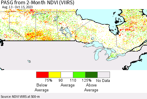 Canada PASG from 2-Month NDVI (VIIRS) Thematic Map For 10/8/2023 - 10/15/2023