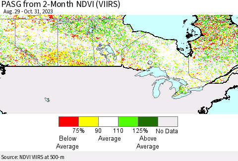 Canada PASG from 2-Month NDVI (VIIRS) Thematic Map For 10/24/2023 - 10/31/2023