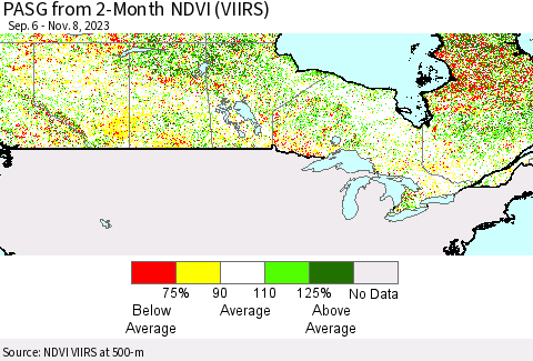 Canada PASG from 2-Month NDVI (VIIRS) Thematic Map For 11/1/2023 - 11/8/2023