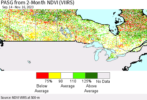 Canada PASG from 2-Month NDVI (VIIRS) Thematic Map For 11/9/2023 - 11/16/2023