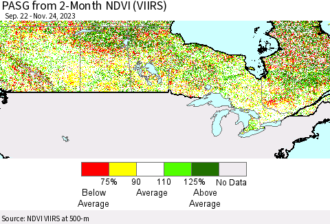 Canada PASG from 2-Month NDVI (VIIRS) Thematic Map For 11/17/2023 - 11/24/2023