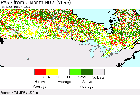 Canada PASG from 2-Month NDVI (VIIRS) Thematic Map For 11/25/2023 - 12/2/2023