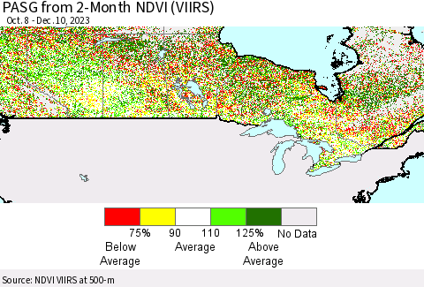 Canada PASG from 2-Month NDVI (VIIRS) Thematic Map For 12/3/2023 - 12/10/2023
