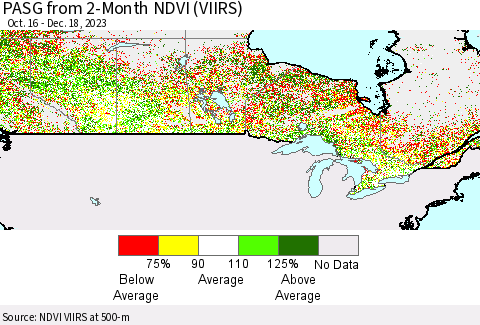 Canada PASG from 2-Month NDVI (VIIRS) Thematic Map For 12/11/2023 - 12/18/2023