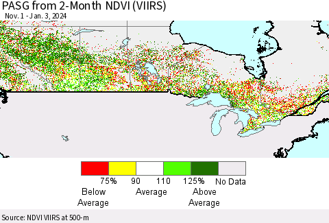 Canada PASG from 2-Month NDVI (VIIRS) Thematic Map For 12/27/2023 - 1/3/2024