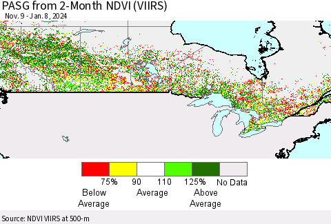 Canada PASG from 2-Month NDVI (VIIRS) Thematic Map For 1/1/2024 - 1/8/2024