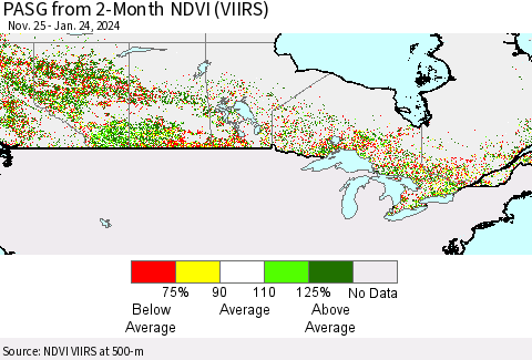 Canada PASG from 2-Month NDVI (VIIRS) Thematic Map For 1/17/2024 - 1/24/2024