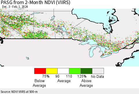 Canada PASG from 2-Month NDVI (VIIRS) Thematic Map For 1/25/2024 - 2/1/2024