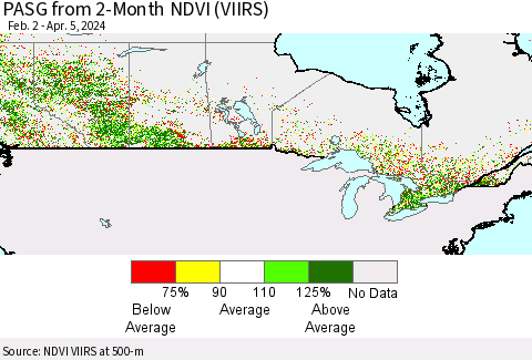 Canada PASG from 2-Month NDVI (VIIRS) Thematic Map For 3/29/2024 - 4/5/2024