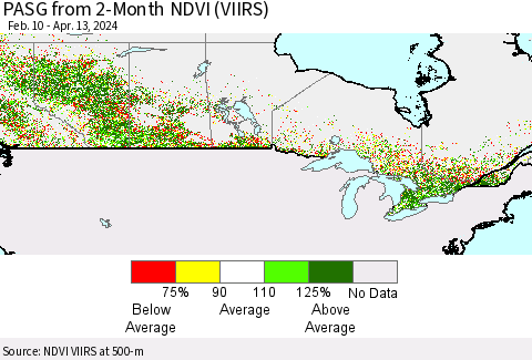 Canada PASG from 2-Month NDVI (VIIRS) Thematic Map For 4/6/2024 - 4/13/2024