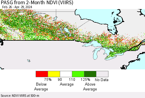 Canada PASG from 2-Month NDVI (VIIRS) Thematic Map For 4/22/2024 - 4/29/2024