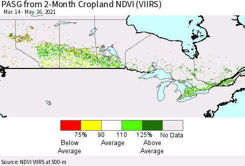 Canada PASG from 2-Month Cropland NDVI (VIIRS) Thematic Map For 5/9/2021 - 5/16/2021