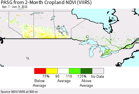 Canada PASG from 2-Month Cropland NDVI (VIIRS) Thematic Map For 6/2/2021 - 6/9/2021