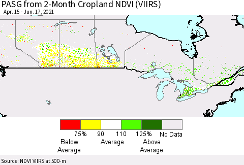 Canada PASG from 2-Month Cropland NDVI (VIIRS) Thematic Map For 6/10/2021 - 6/17/2021