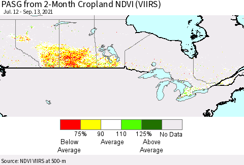 Canada PASG from 2-Month Cropland NDVI (VIIRS) Thematic Map For 9/6/2021 - 9/13/2021