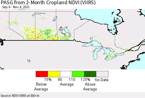 Canada PASG from 2-Month Cropland NDVI (VIIRS) Thematic Map For 11/1/2021 - 11/8/2021