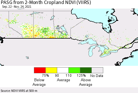 Canada PASG from 2-Month Cropland NDVI (VIIRS) Thematic Map For 11/17/2021 - 11/24/2021
