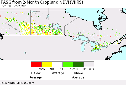 Canada PASG from 2-Month Cropland NDVI (VIIRS) Thematic Map For 11/25/2021 - 12/2/2021