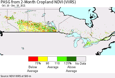 Canada PASG from 2-Month Cropland NDVI (VIIRS) Thematic Map For 12/11/2021 - 12/18/2021