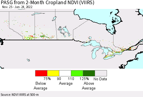 Canada PASG from 2-Month Cropland NDVI (VIIRS) Thematic Map For 1/17/2022 - 1/24/2022