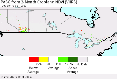 Canada PASG from 2-Month Cropland NDVI (VIIRS) Thematic Map For 2/10/2022 - 2/17/2022