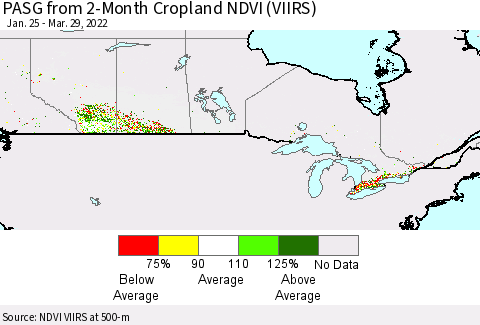 Canada PASG from 2-Month Cropland NDVI (VIIRS) Thematic Map For 3/22/2022 - 3/29/2022
