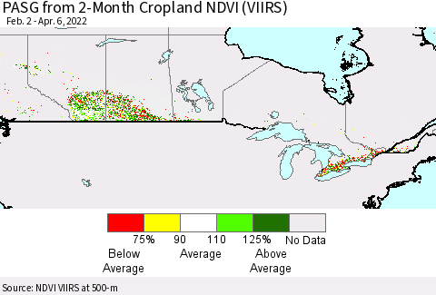 Canada PASG from 2-Month Cropland NDVI (VIIRS) Thematic Map For 3/30/2022 - 4/6/2022