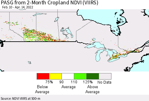 Canada PASG from 2-Month Cropland NDVI (VIIRS) Thematic Map For 4/7/2022 - 4/14/2022