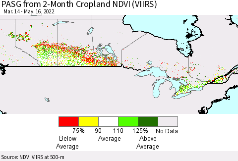 Canada PASG from 2-Month Cropland NDVI (VIIRS) Thematic Map For 5/9/2022 - 5/16/2022