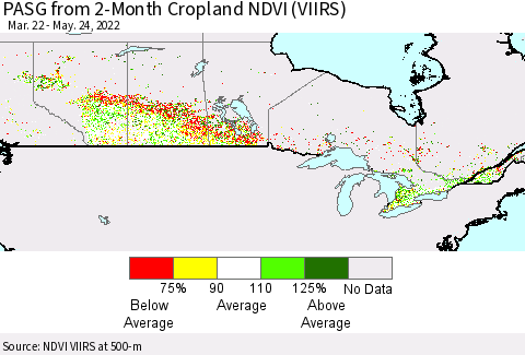 Canada PASG from 2-Month Cropland NDVI (VIIRS) Thematic Map For 5/17/2022 - 5/24/2022