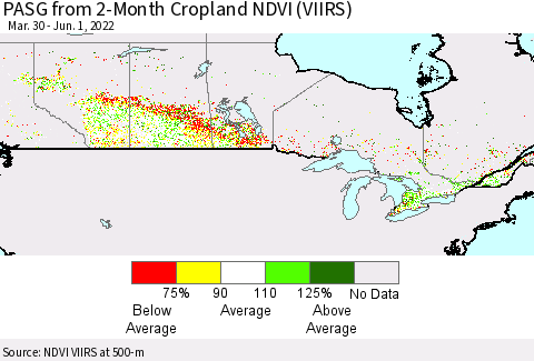 Canada PASG from 2-Month Cropland NDVI (VIIRS) Thematic Map For 5/25/2022 - 6/1/2022