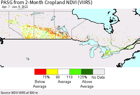 Canada PASG from 2-Month Cropland NDVI (VIIRS) Thematic Map For 6/2/2022 - 6/9/2022