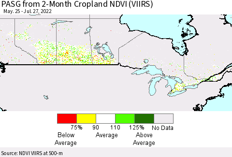 Canada PASG from 2-Month Cropland NDVI (VIIRS) Thematic Map For 7/20/2022 - 7/27/2022