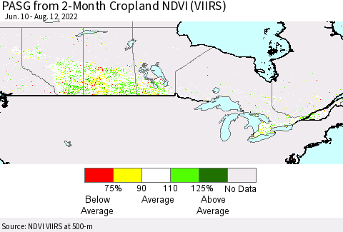 Canada PASG from 2-Month Cropland NDVI (VIIRS) Thematic Map For 8/5/2022 - 8/12/2022