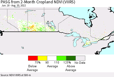 Canada PASG from 2-Month Cropland NDVI (VIIRS) Thematic Map For 8/13/2022 - 8/20/2022