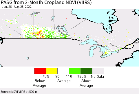 Canada PASG from 2-Month Cropland NDVI (VIIRS) Thematic Map For 8/21/2022 - 8/28/2022