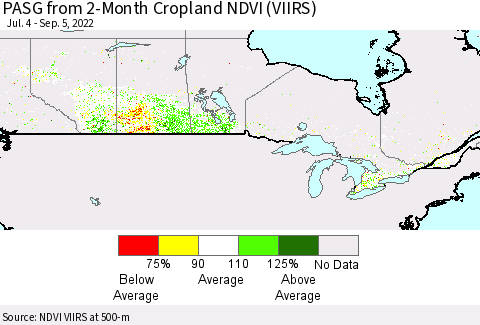 Canada PASG from 2-Month Cropland NDVI (VIIRS) Thematic Map For 8/29/2022 - 9/5/2022