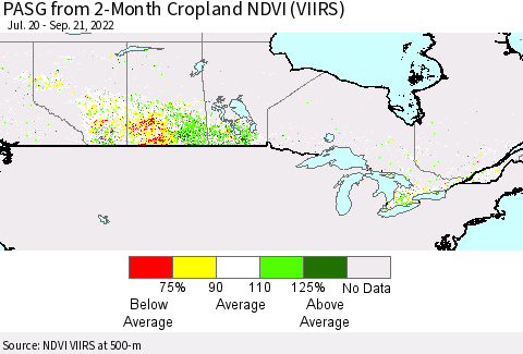 Canada PASG from 2-Month Cropland NDVI (VIIRS) Thematic Map For 9/14/2022 - 9/21/2022