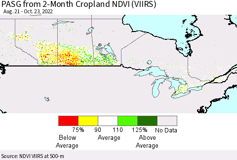 Canada PASG from 2-Month Cropland NDVI (VIIRS) Thematic Map For 10/16/2022 - 10/23/2022