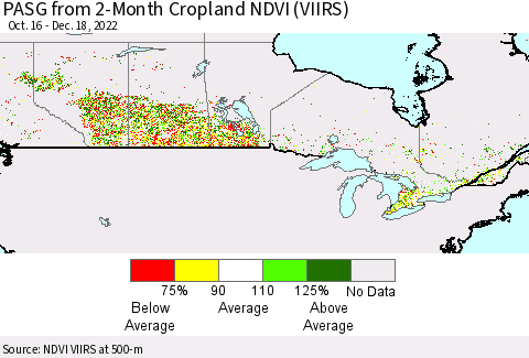 Canada PASG from 2-Month Cropland NDVI (VIIRS) Thematic Map For 12/11/2022 - 12/18/2022