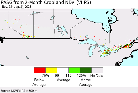 Canada PASG from 2-Month Cropland NDVI (VIIRS) Thematic Map For 1/17/2023 - 1/24/2023