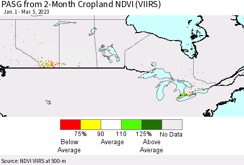 Canada PASG from 2-Month Cropland NDVI (VIIRS) Thematic Map For 2/26/2023 - 3/5/2023