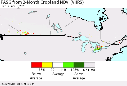 Canada PASG from 2-Month Cropland NDVI (VIIRS) Thematic Map For 3/30/2023 - 4/6/2023