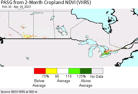 Canada PASG from 2-Month Cropland NDVI (VIIRS) Thematic Map For 4/7/2023 - 4/14/2023