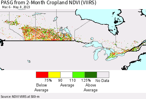 Canada PASG from 2-Month Cropland NDVI (VIIRS) Thematic Map For 5/1/2023 - 5/8/2023