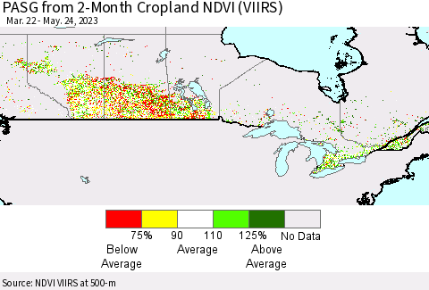 Canada PASG from 2-Month Cropland NDVI (VIIRS) Thematic Map For 5/17/2023 - 5/24/2023