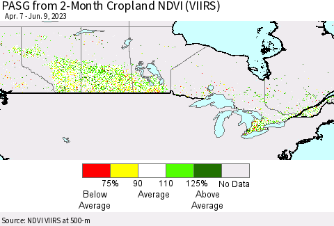 Canada PASG from 2-Month Cropland NDVI (VIIRS) Thematic Map For 6/2/2023 - 6/9/2023