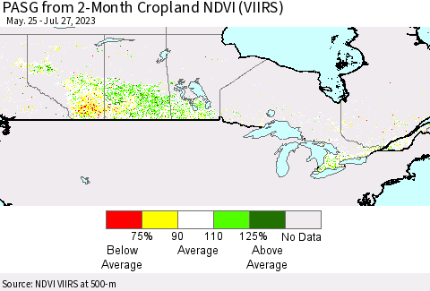 Canada PASG from 2-Month Cropland NDVI (VIIRS) Thematic Map For 7/20/2023 - 7/27/2023